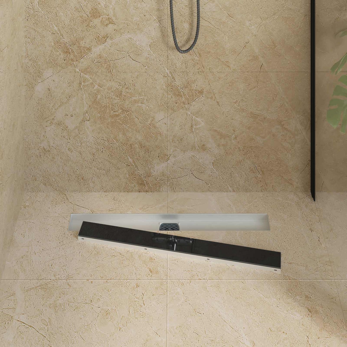 Shower Drain Glass Cover with 360° Siphon Black 70 cm