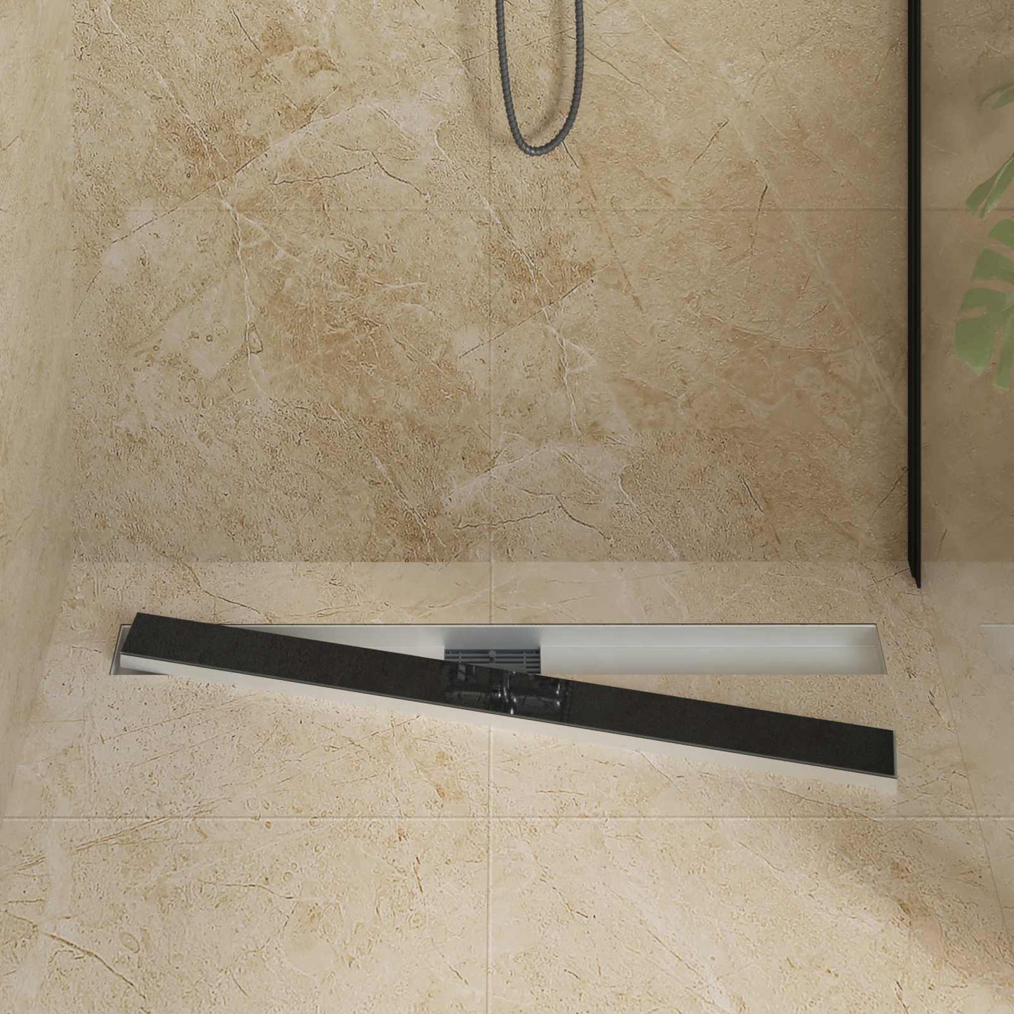 Shower Drain with Glass Cover Black 100 cm Stainless Steel 304