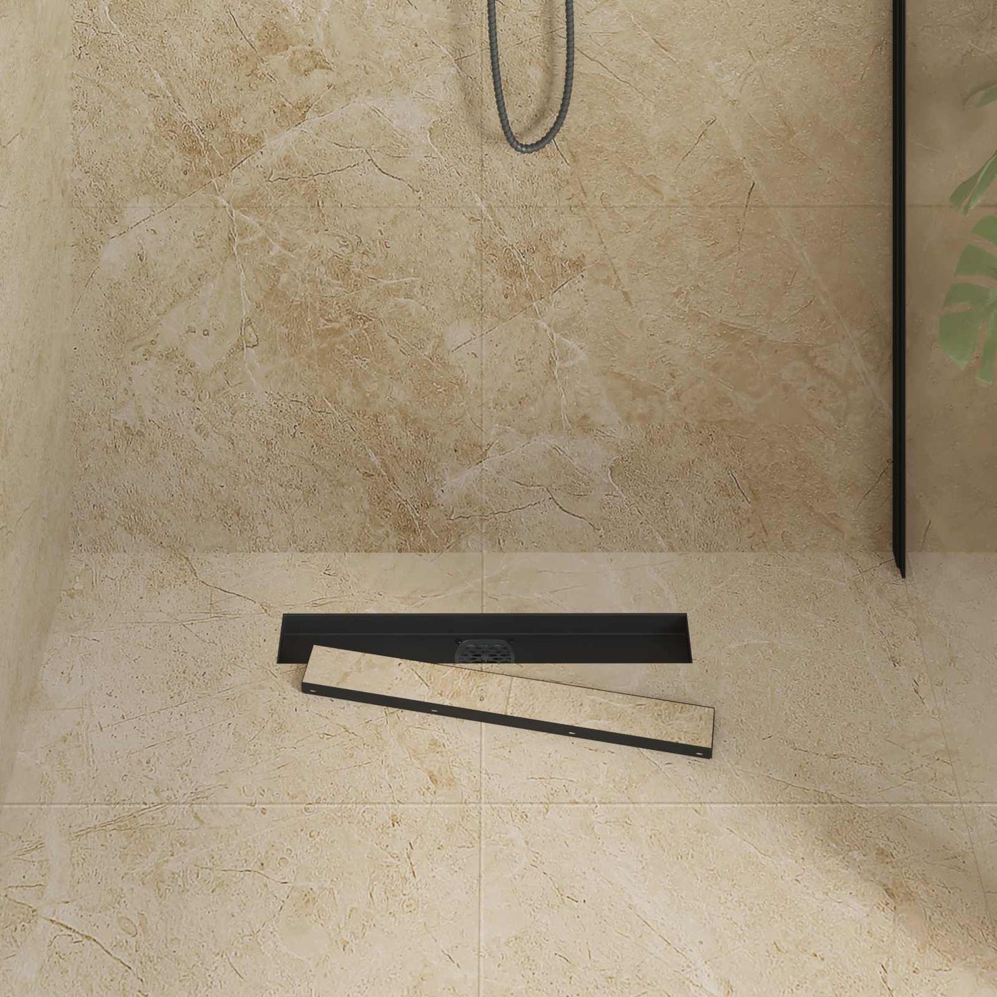 Shower Drain 2-in-1 with 360° Siphon Black 50 cm