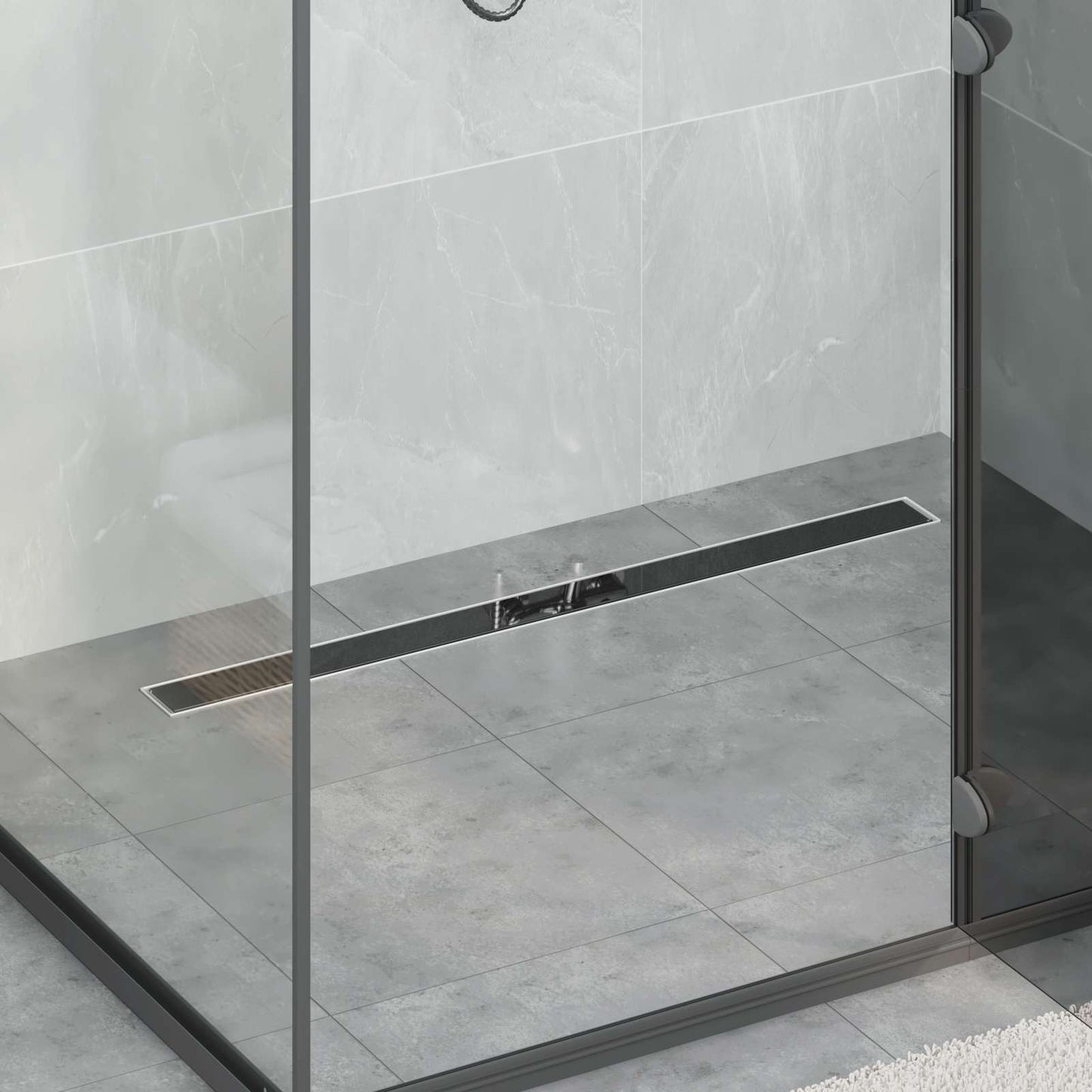 Shower Drain with Glass Cover Black 90 cm Stainless Steel 304