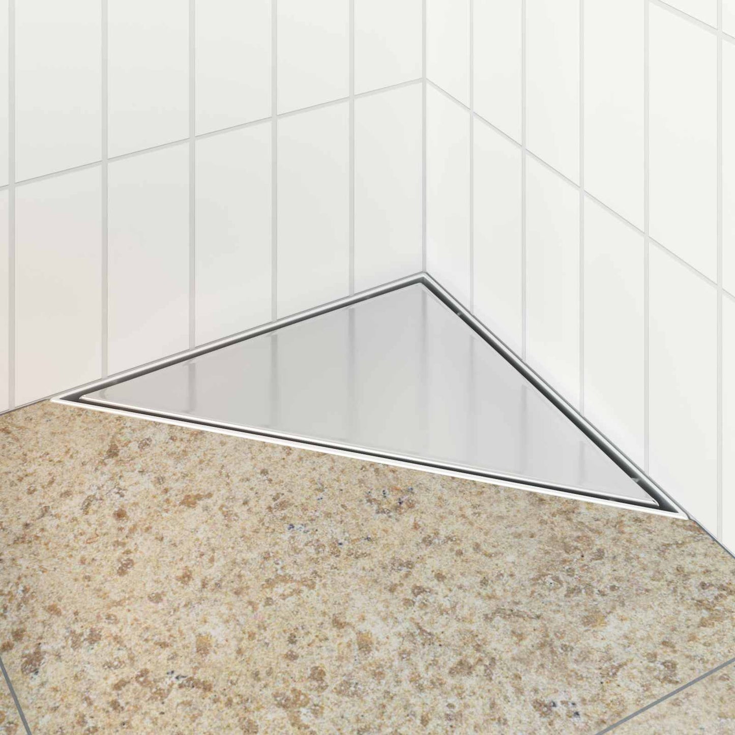2 in 1 Triangle Shower Drain Silver 32 x 32 x 7.5 cm