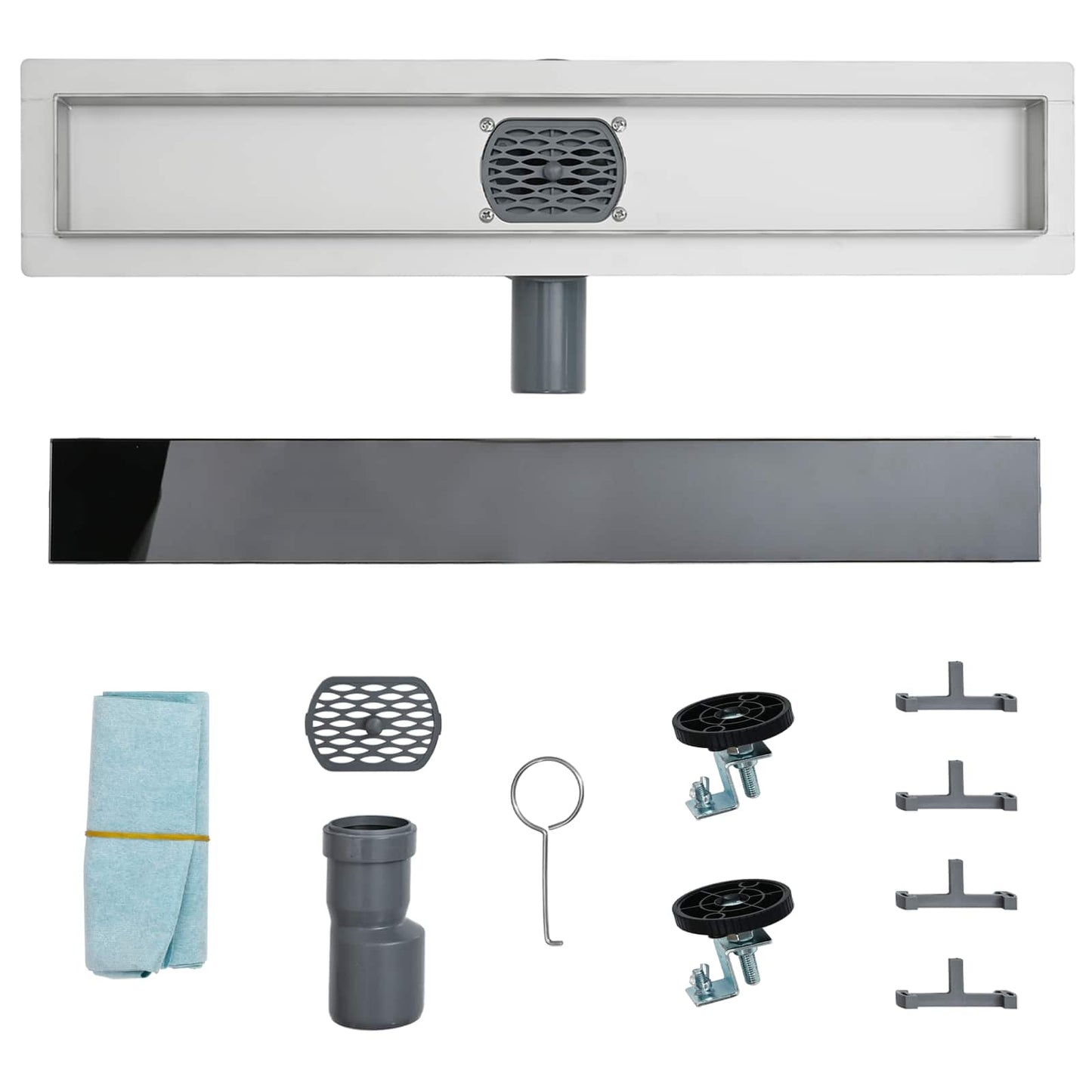 Shower Drain Glass Cover with 360° Siphon Black 90 cm