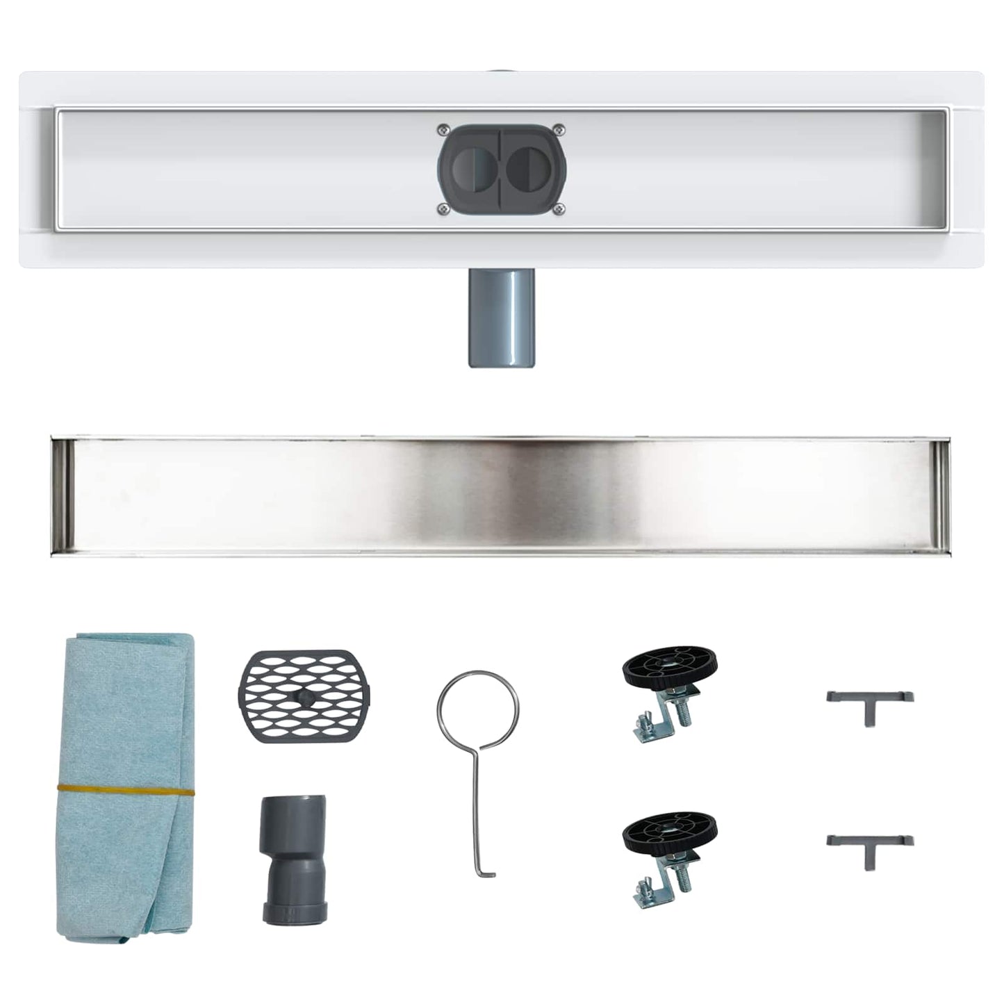 Shower Drain 2-in-1 with 360° Siphon Silver 54 x 11 x 9.5 cm
