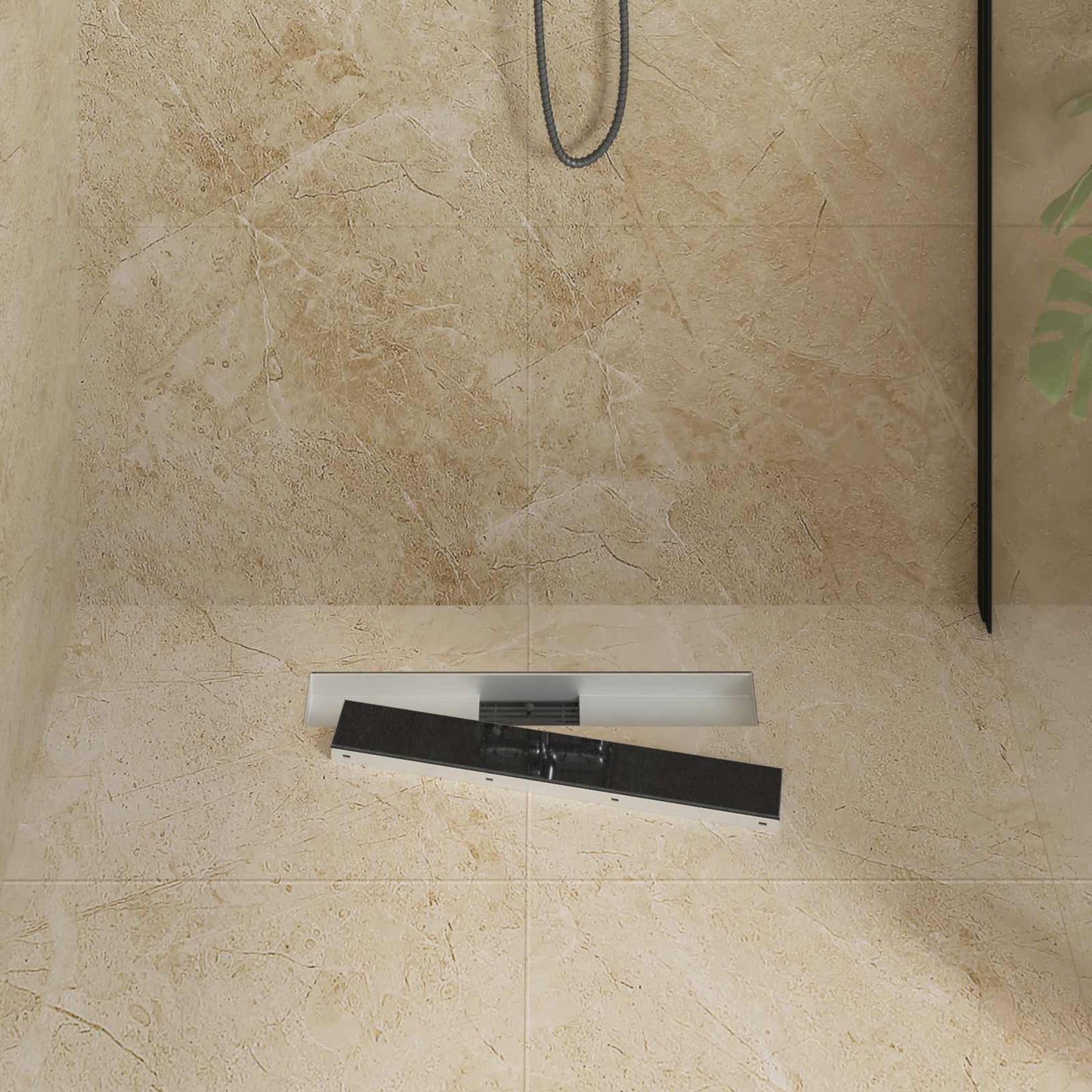 Shower Drain with Glass Cover Black 60 cm Stainless Steel 304