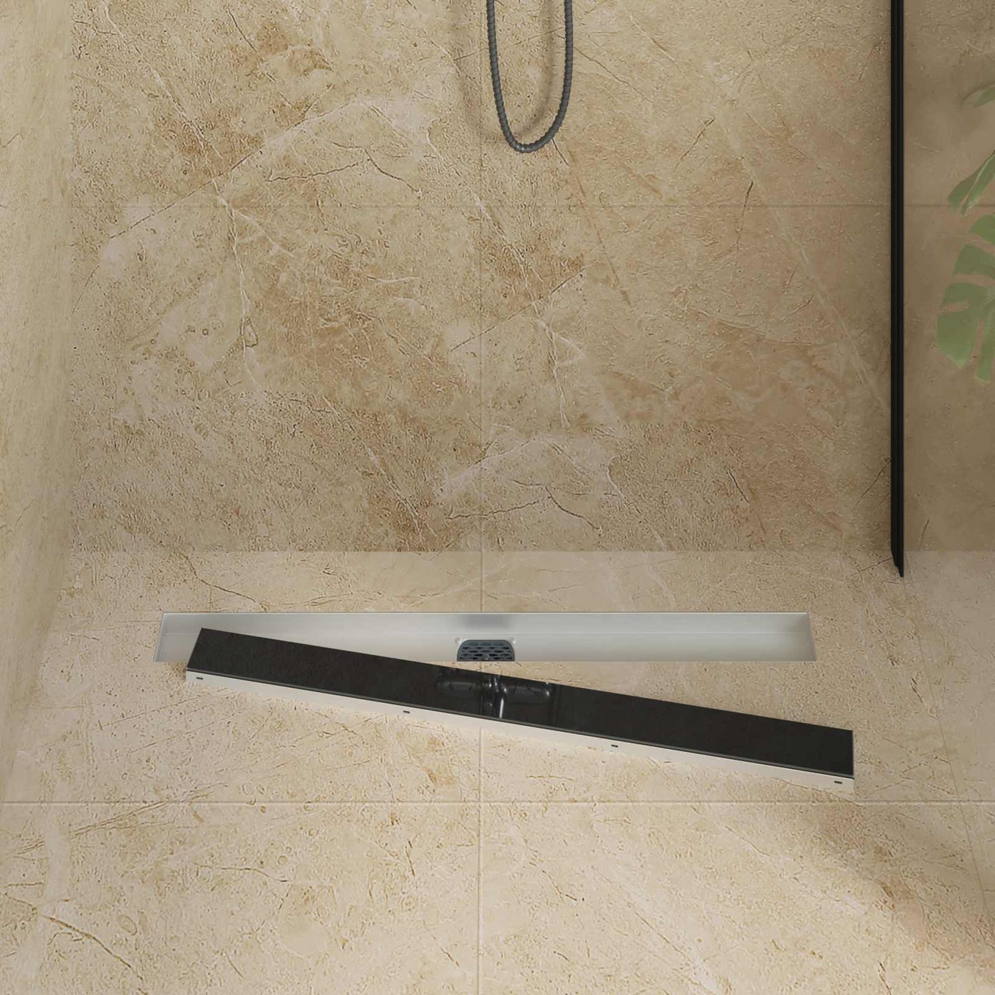 Shower Drain Glass Cover with 360° Siphon Black 80 cm