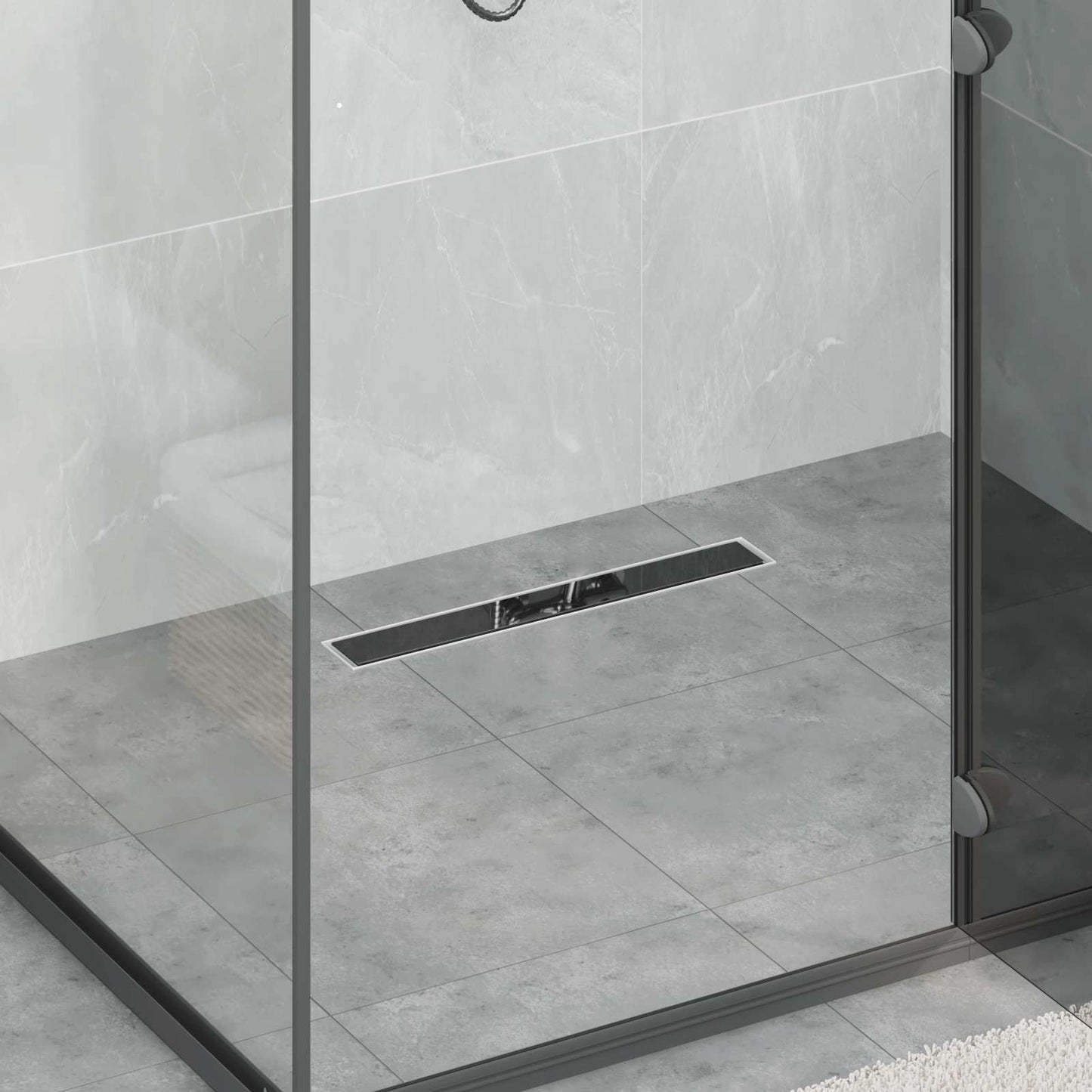 Shower Drain Glass Cover with 360° Siphon Black 50 cm