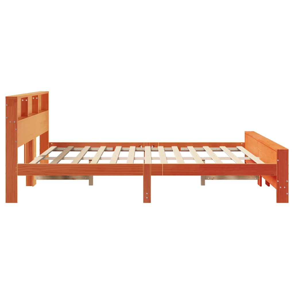 Bed Frame with Headboard Wax Brown 200 x 200 cm Solid Pine Wood