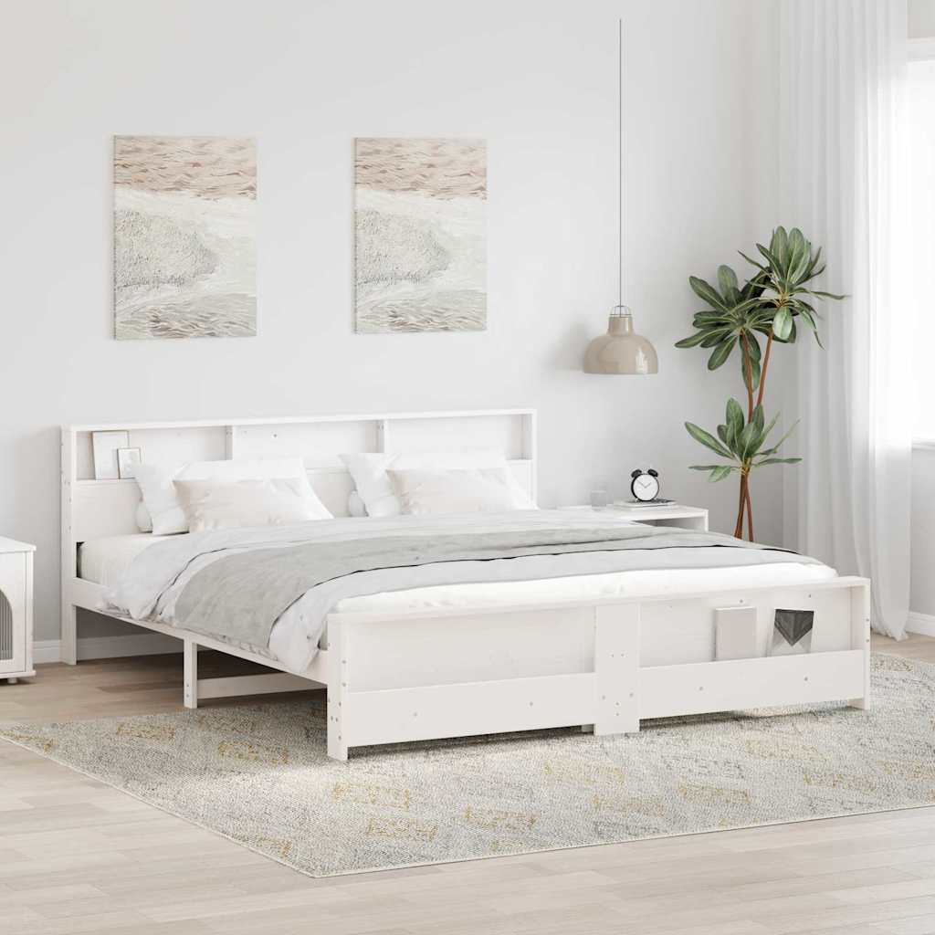Bed Frame with Shelf White 180 x 200 cm Solid Pine Wood