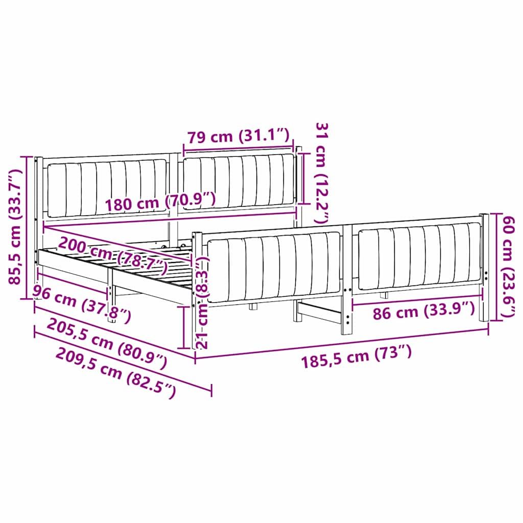 Bed frame Brown and black 180 x 200 cm Solid pine wood