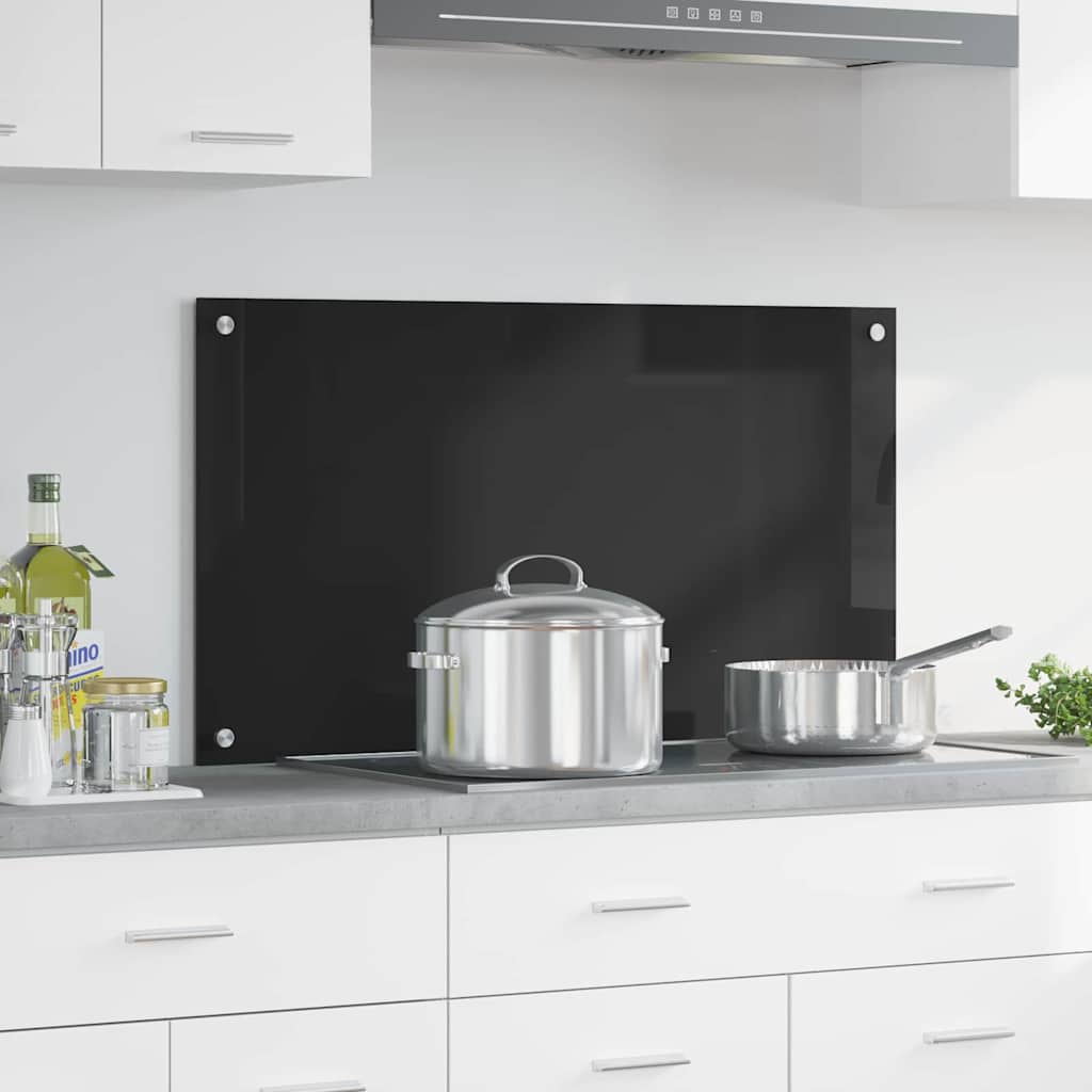Kitchen Backsplash Black 90 x 50 cm Tempered Glass