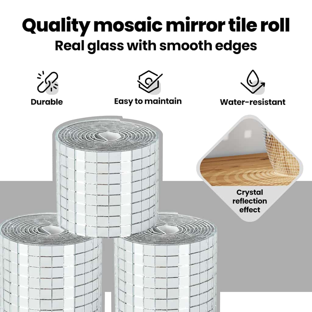 Mirror Mosaic Tile Geometric 12 pcs Silver 100 x 4 cm Glass