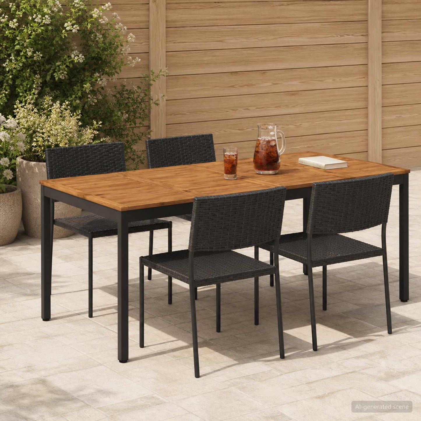 Garden Dinner Table Natural and Black 196 x 100.5 x 75 cm