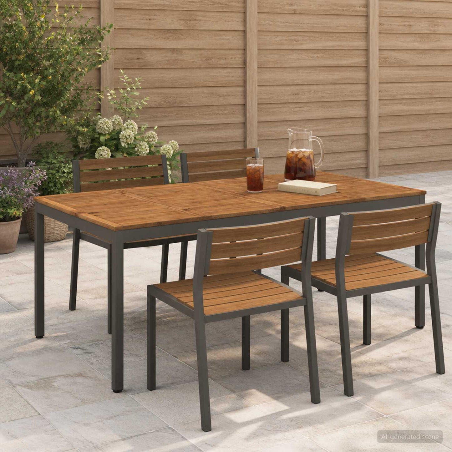 Garden Dinner Table Natural and Coffee 196 x 100.5 x 75 cm