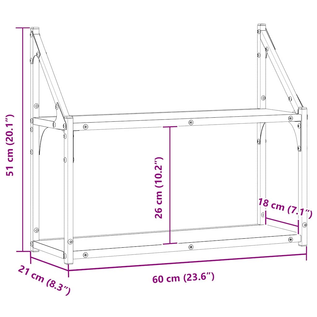 Wall Shelf Wall-Mounted Black oak 60 x 21 x 51 cm