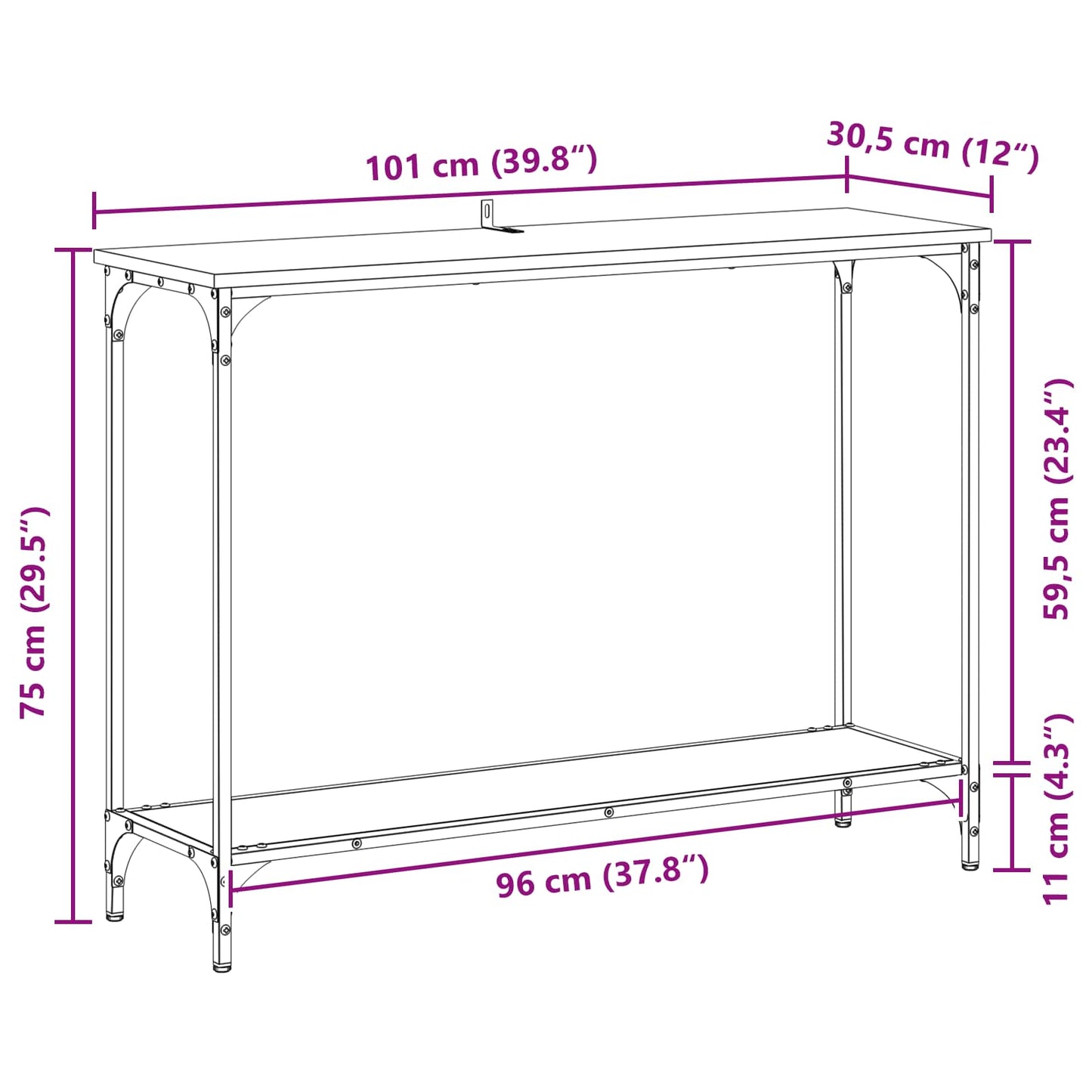 Console Table Black oak 101 x 30.5 x 75 cm Engineered wood
