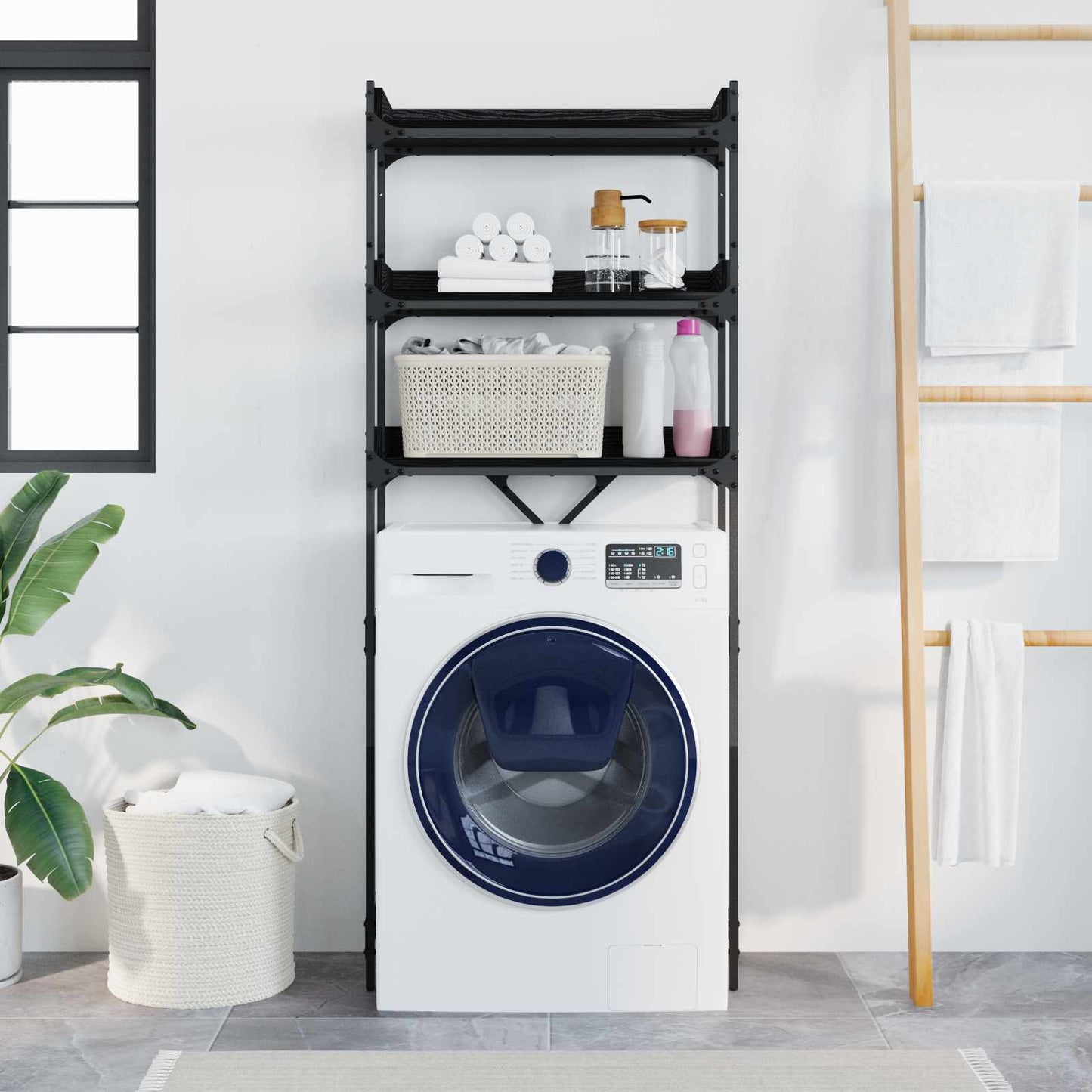 Washing Machine Shelf with Shelf Black 0ak 67 x 25 x 163 cm