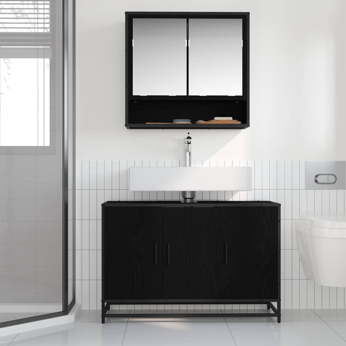 Bathroom Cabinet Black Oak 90 x 33 x 60 cm Engineered Wood