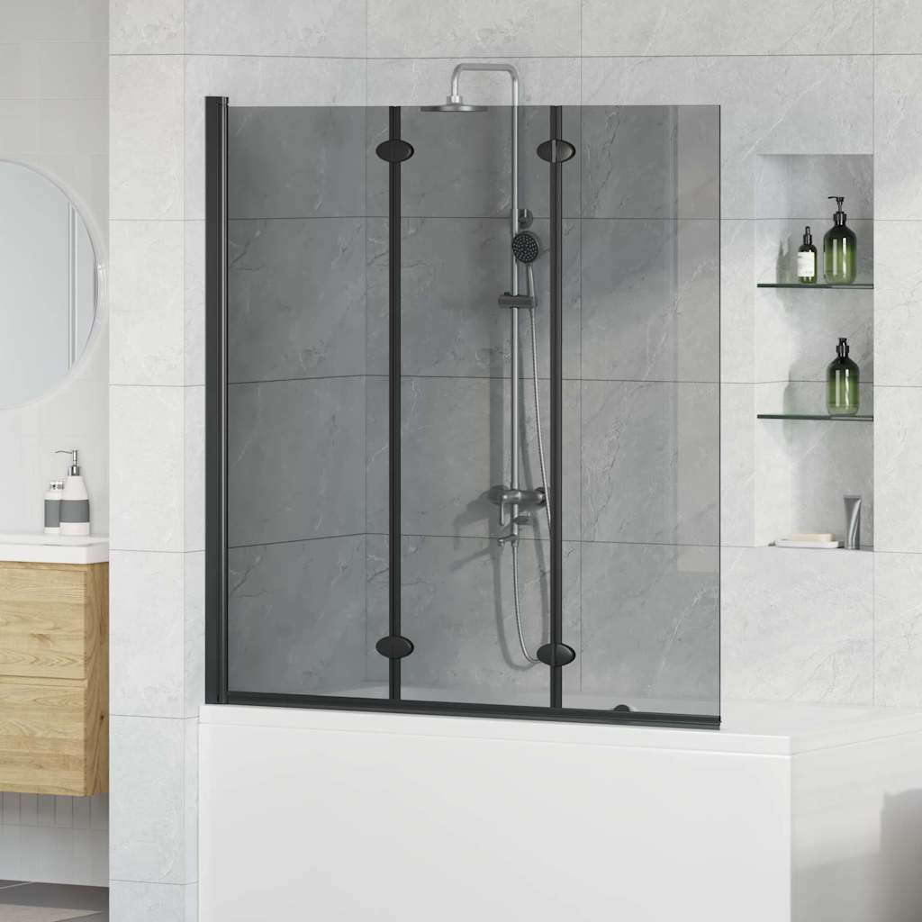 Bath Shower Screen Manual Black 130 x 138 cm Tempered Glass