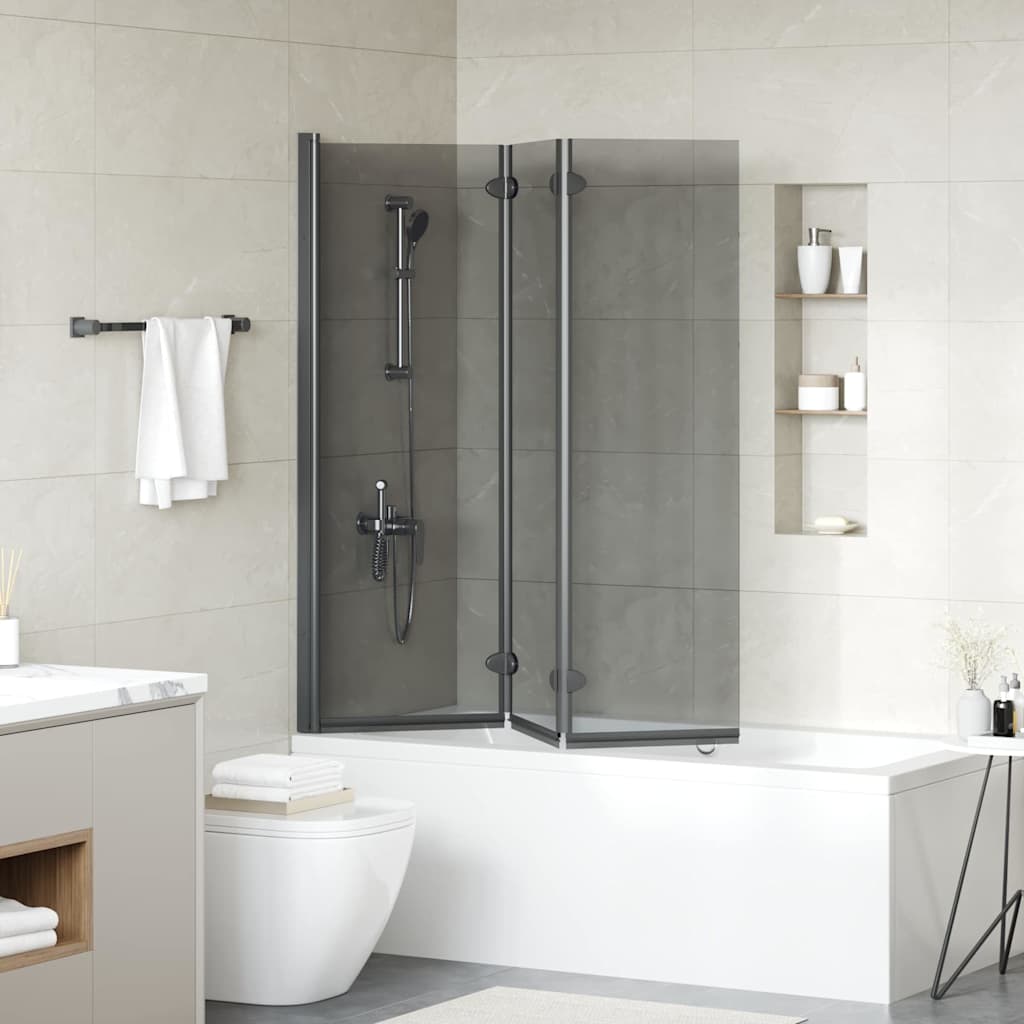 Bath Shower Screen Manual Black 130 x 138 cm Tempered Glass