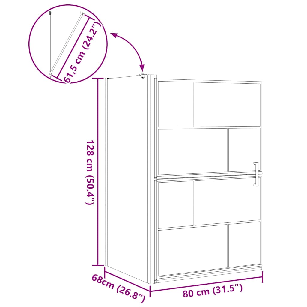 Bath Shower Screen Black and Transparent 80 x 68 x 128 cm