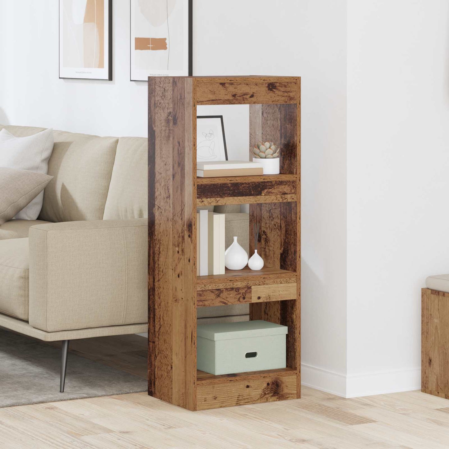 Book Cabinet 3-Tier 40 x 30 x 103 cm Engineered Wood Old wood