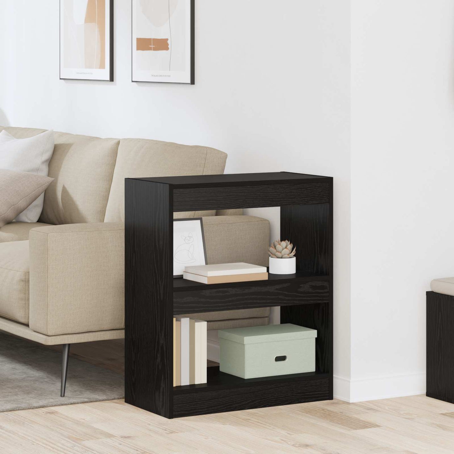 Book Cabinet 2-Tier 60 x 30 x 72 cm Engineered Wood Black Oak