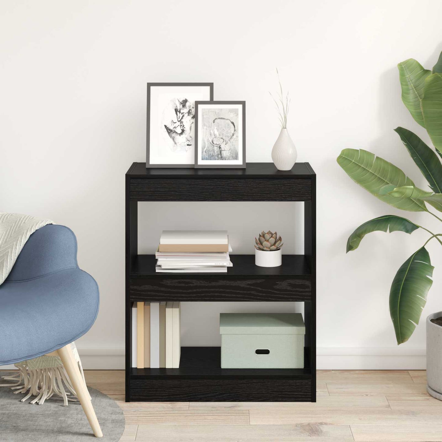 Book Cabinet 2-Tier 60 x 30 x 72 cm Engineered Wood Black Oak