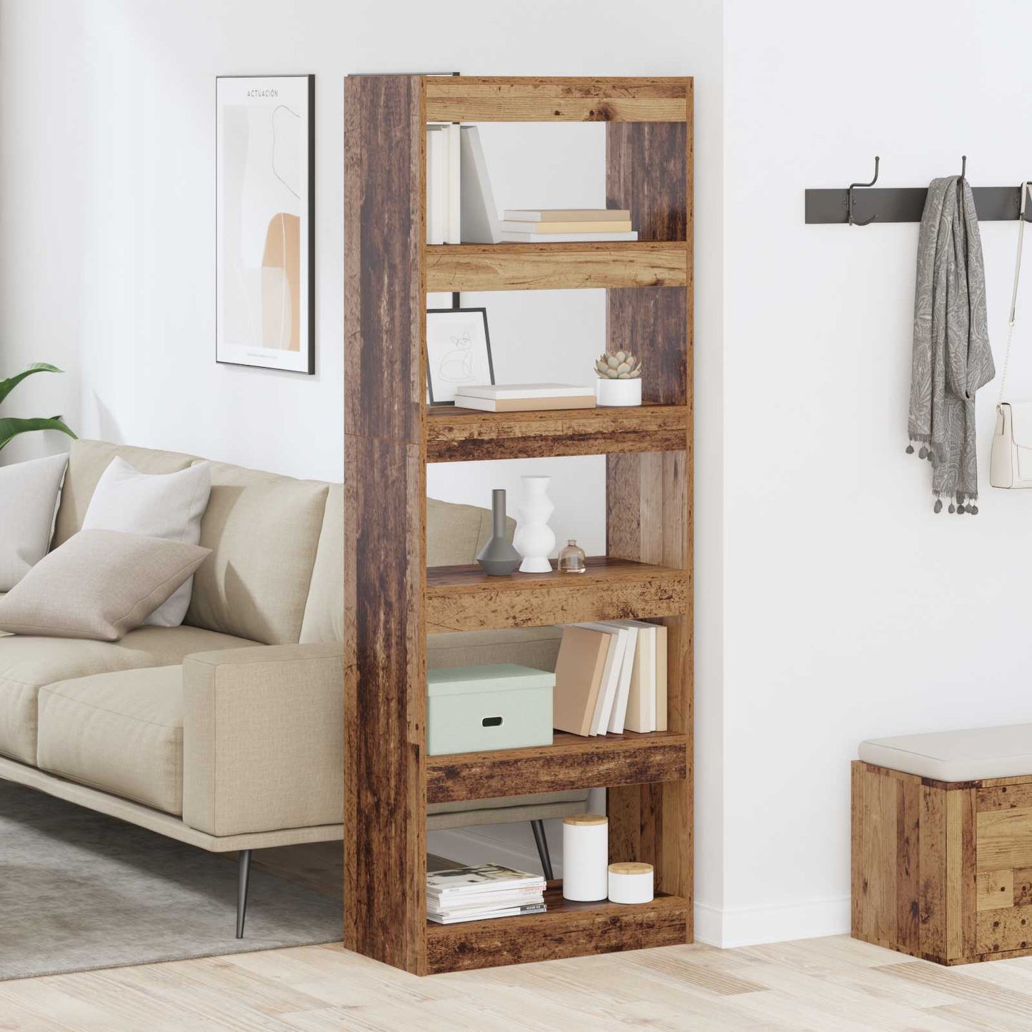Book Cabinet 5-Tier 60 x 30 x 166 cm Engineered Wood Old wood