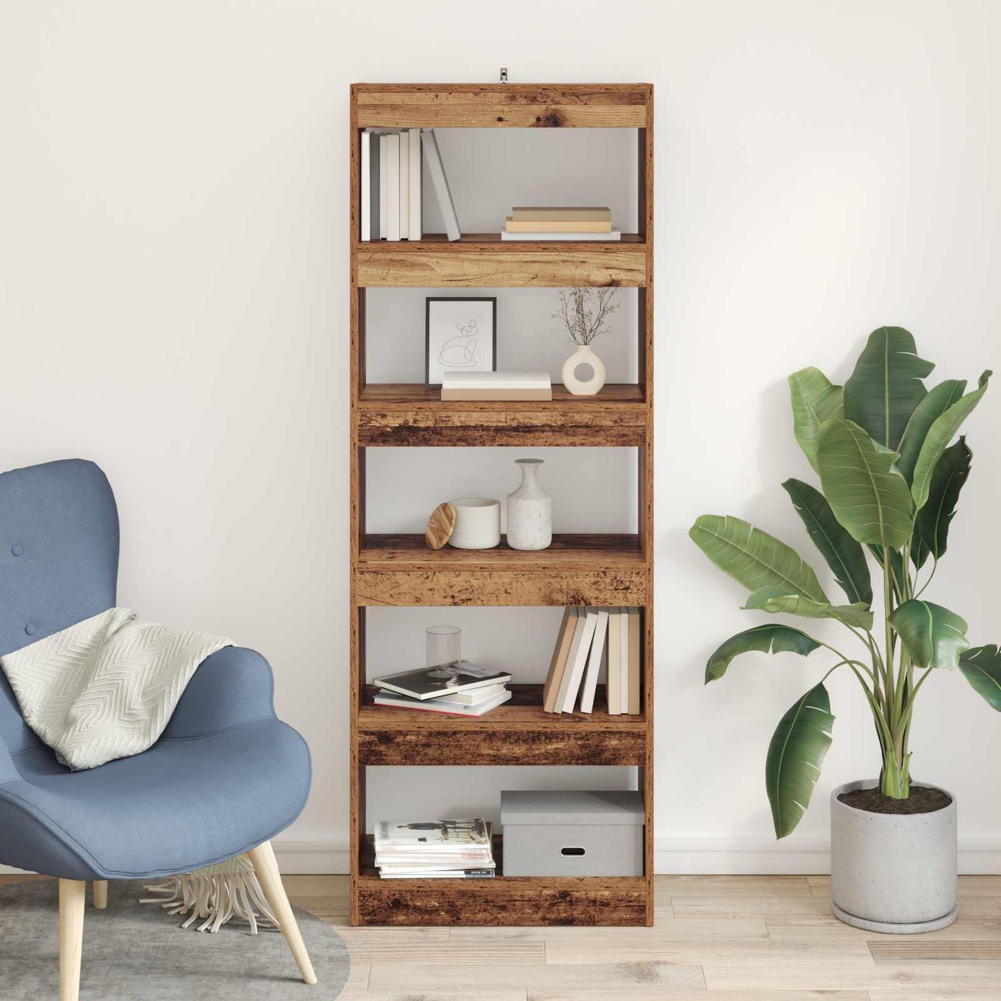 Book Cabinet 5-Tier 60 x 30 x 166 cm Engineered Wood Old wood