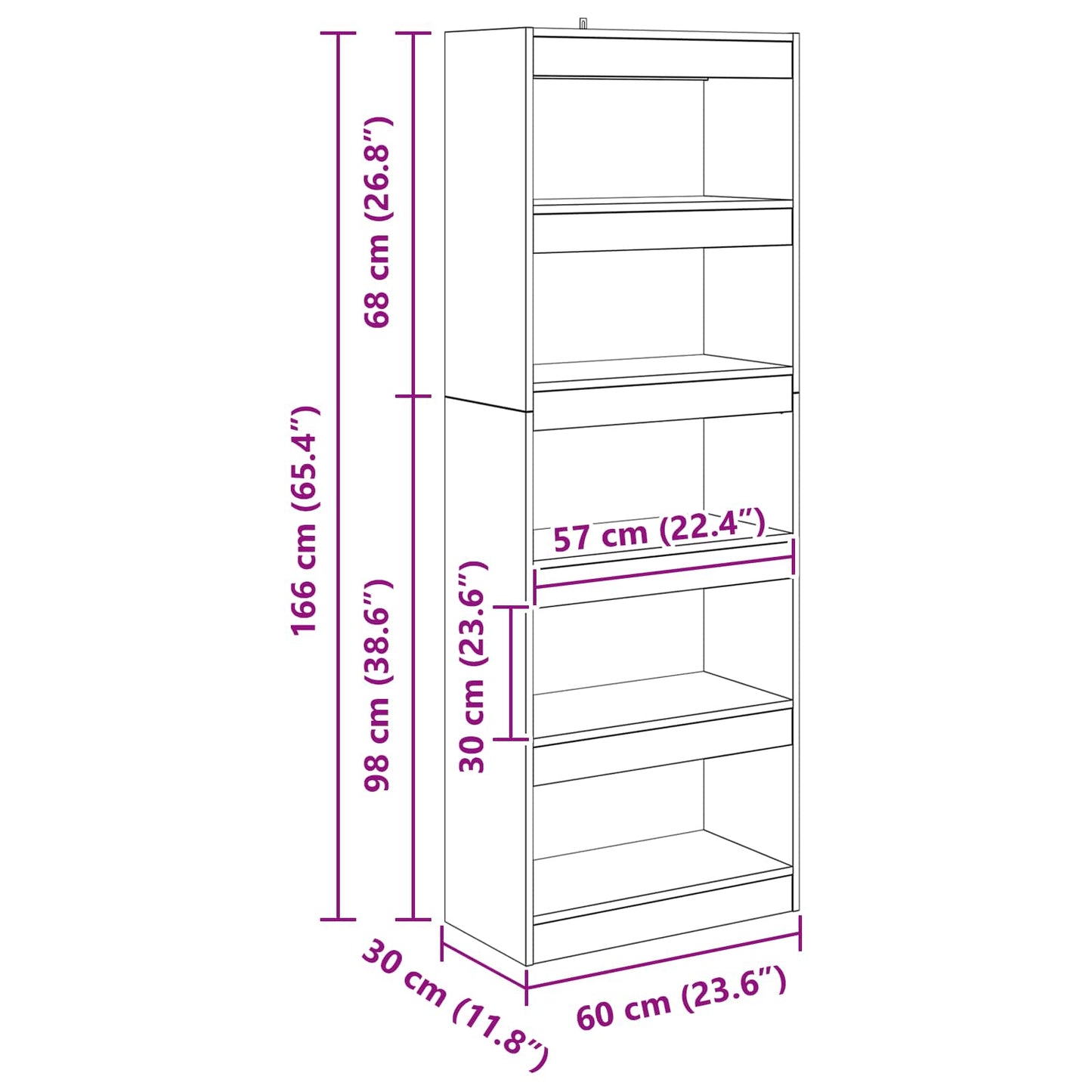 Book Cabinet 5-Tier 60 x 30 x 166 cm Engineered Wood Old wood