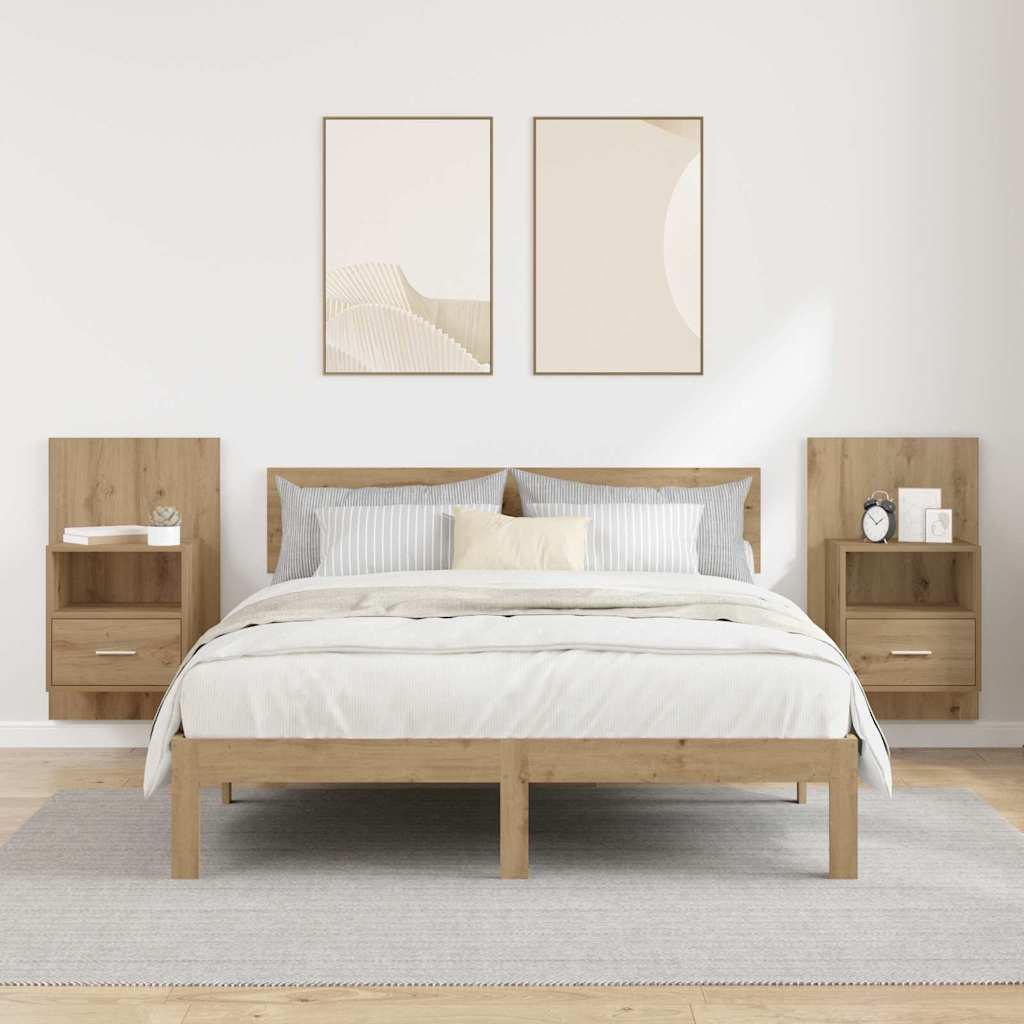 Bedside Cabinet with Drawer 2 pcs Artisan Oak 50 x 32.5 x 80cm