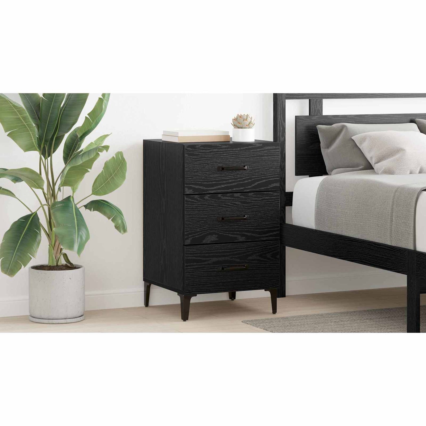 Bedside Cabinet Black Oak 40 x 40.5 x 66 cm Engineered Wood