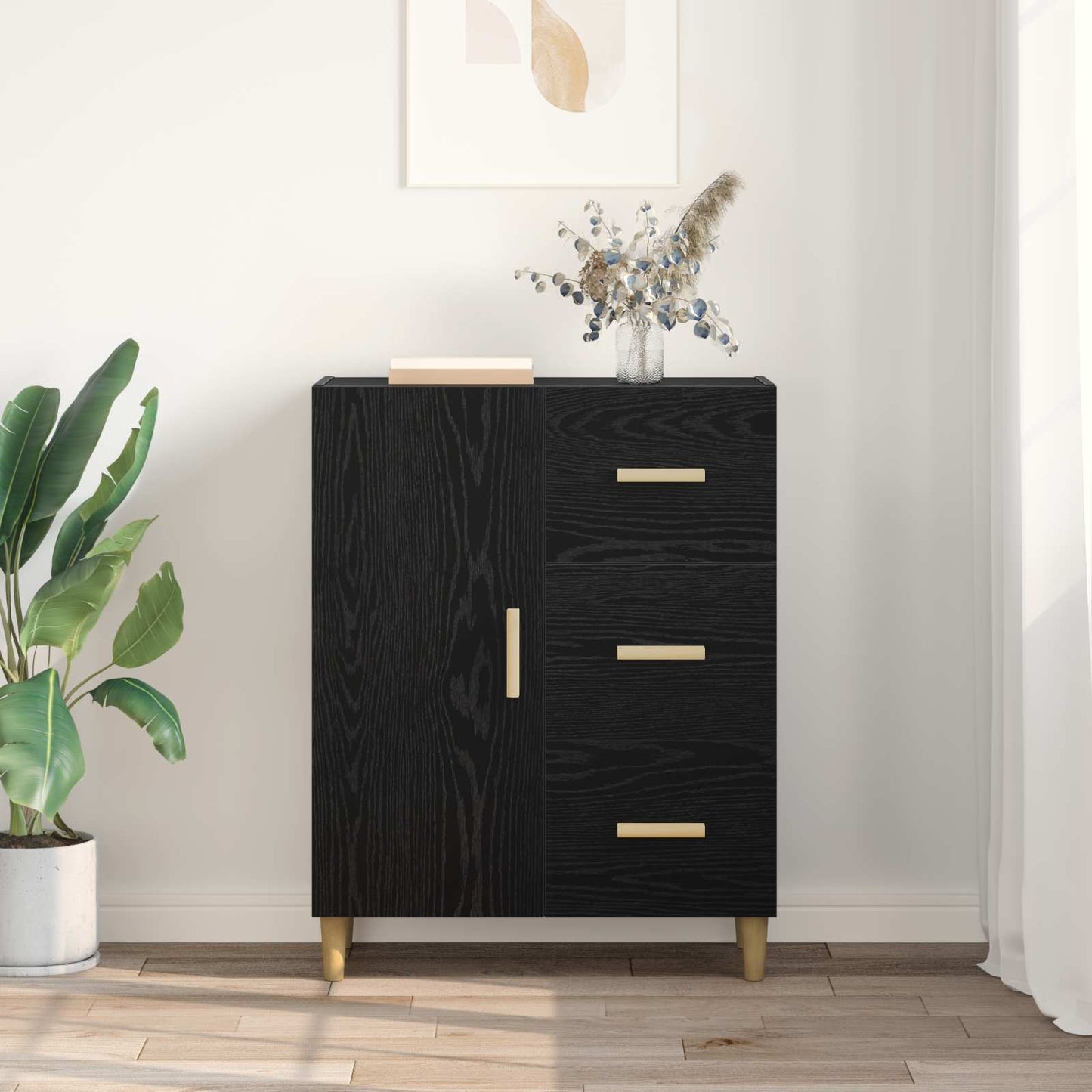 Sideboard Black oak 34 x 69.5 x 90 cm Engineered wood