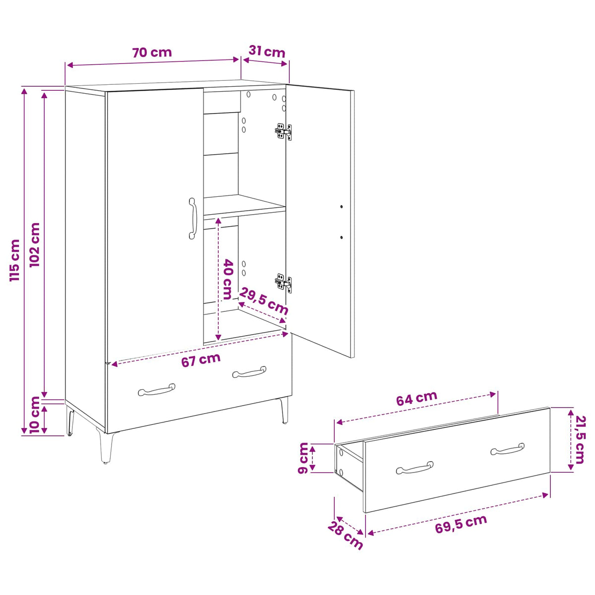 Highboard Black Oak 70 x 31 x 115 cm Engineered Wood and Iron