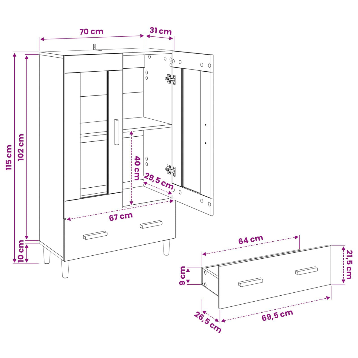 Highboard Old Wood 70 x 31 x 115 cm Engineered Wood