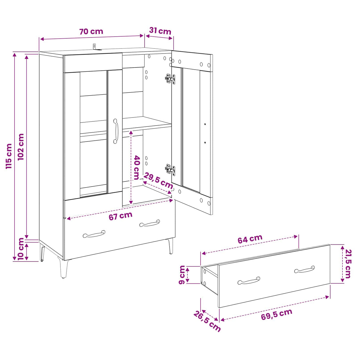 Highboard Artisan Oak 70 x 31 x 115 cm Engineered Wood and Iron