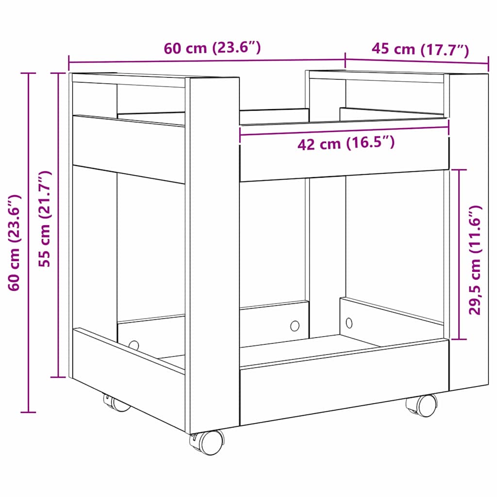Desk Trolley Black Oak 60 x 45 x 60 cm Engineered Wood