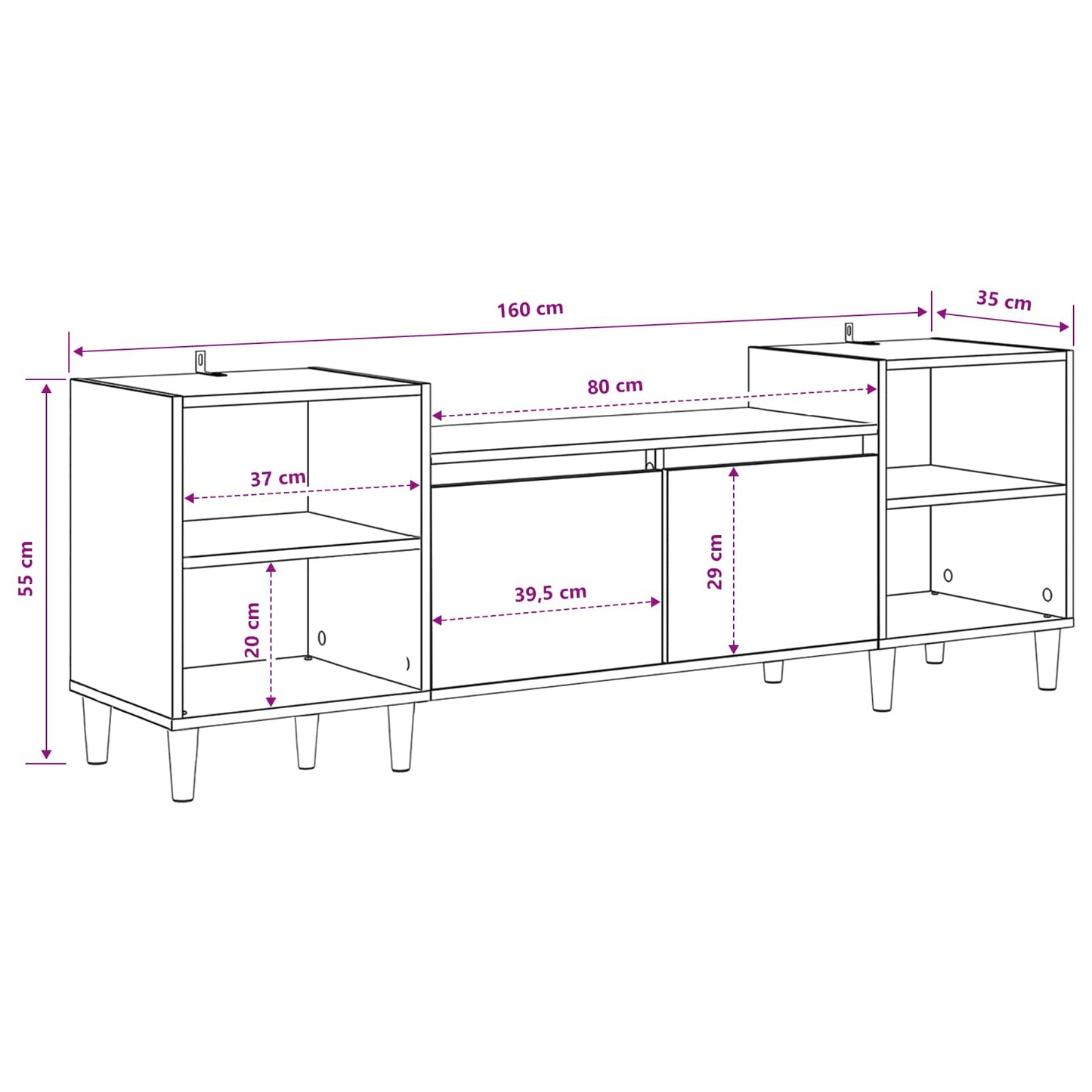TV Cabinet 160 x 35 x 55 cm Black Oak Engineered Wood