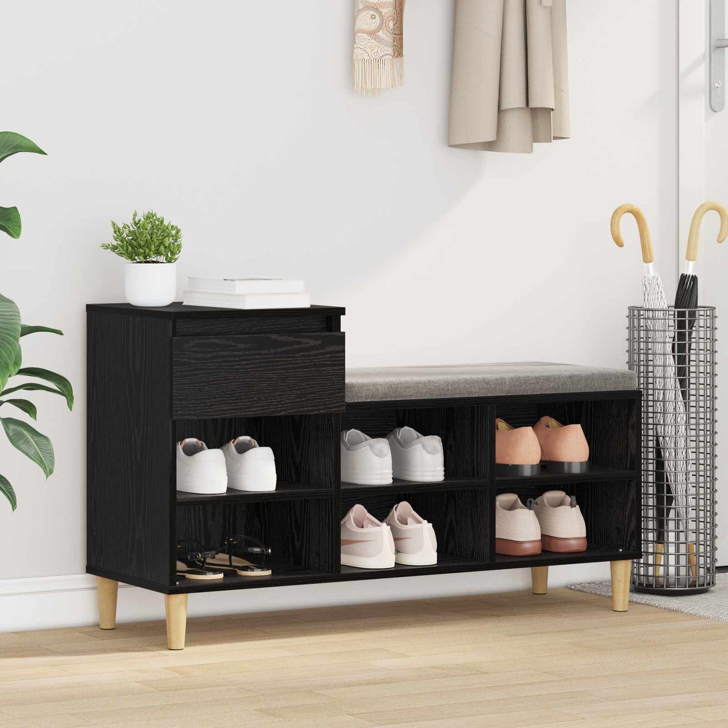Shoe Cabinet Black Oak 102 x 36 x 60 cm Engineered Wood