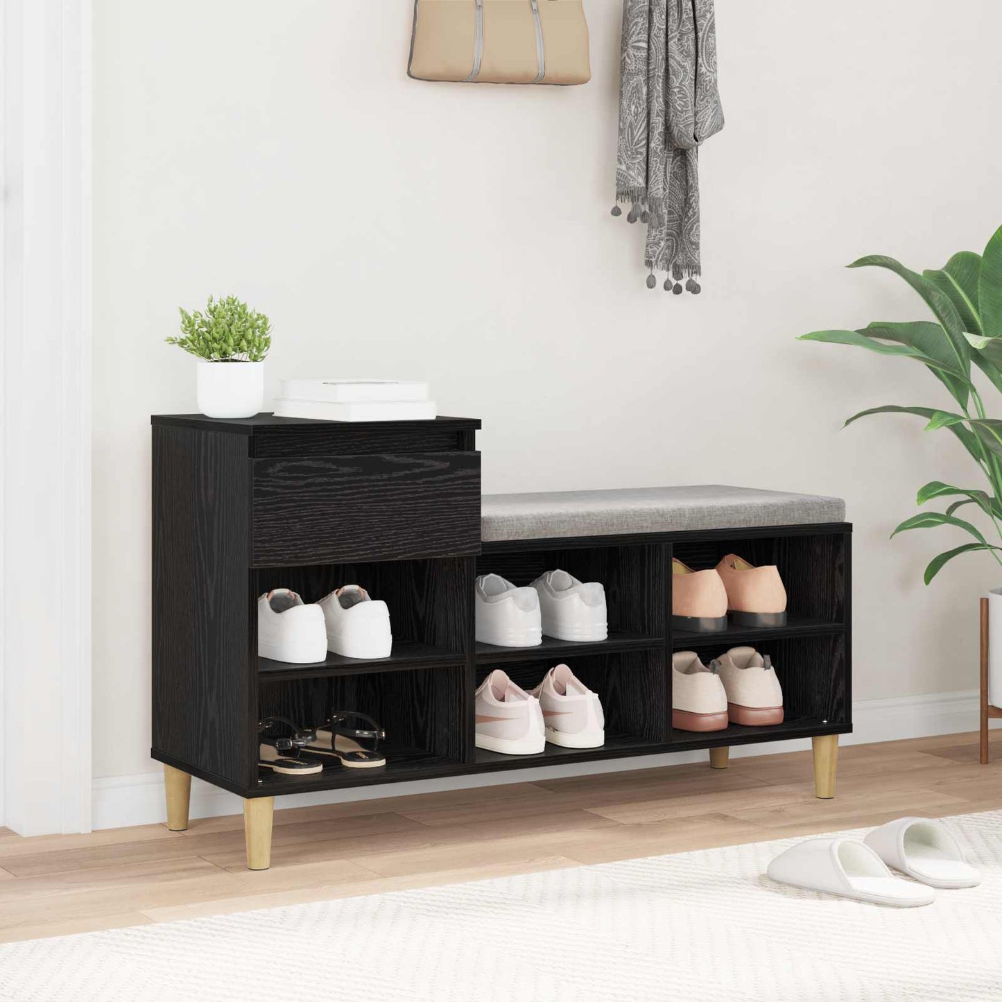 Shoe Cabinet Black Oak 102 x 36 x 60 cm Engineered Wood