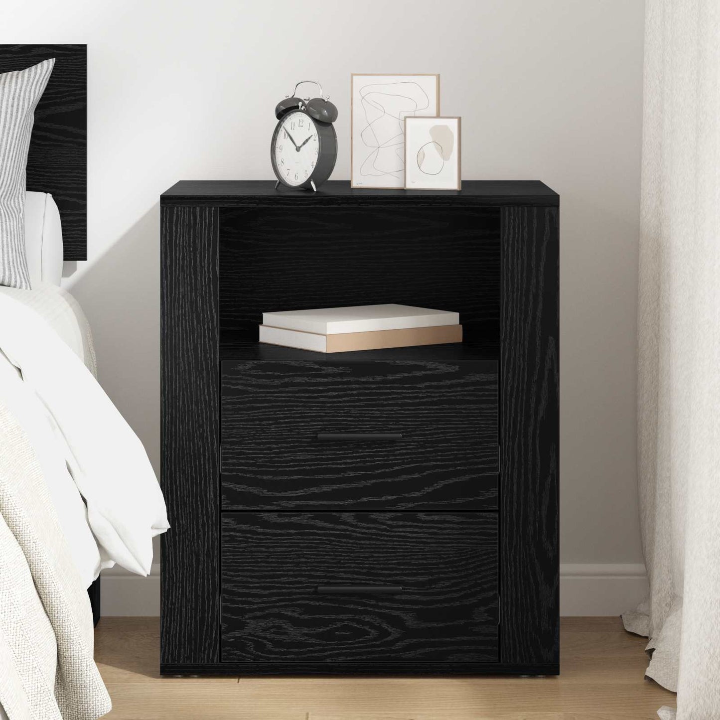 Bedside Cabinet Black Oak 35 x 50 x 60 cm Engineered Wood