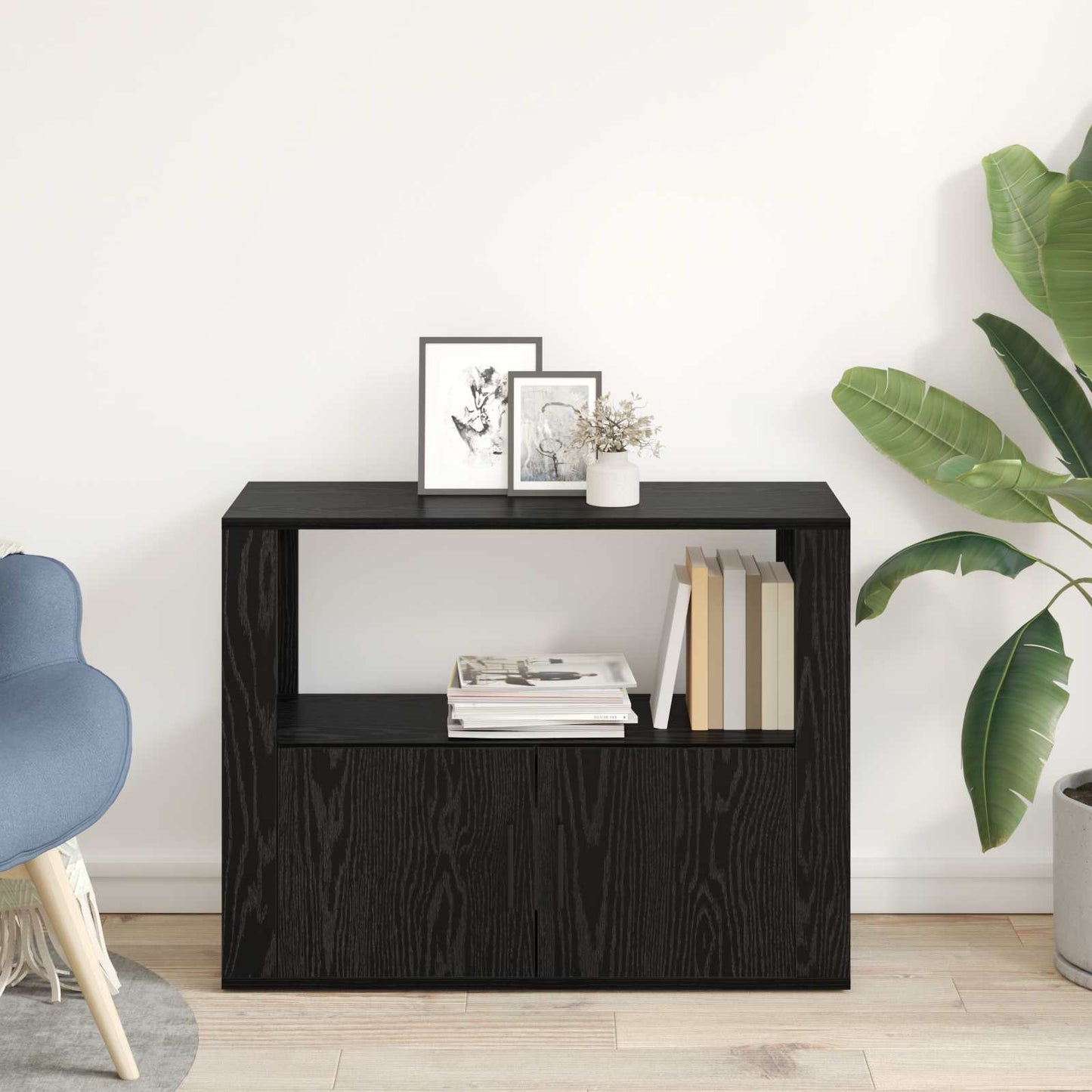 Sideboard Black oak 80 x 30 x 60 cm Engineered wood