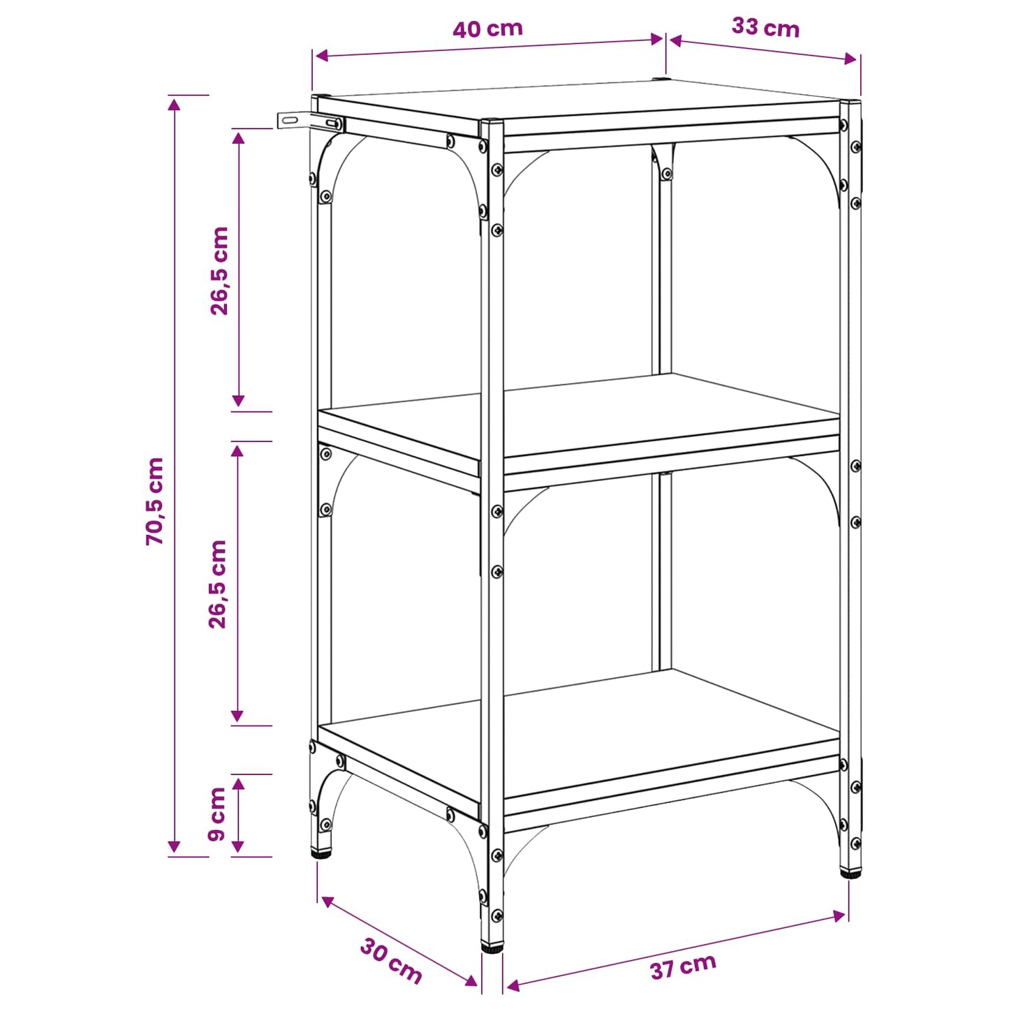 Book Cabinet Black oak 40 x 33 x 70.5 cm Engineered wood