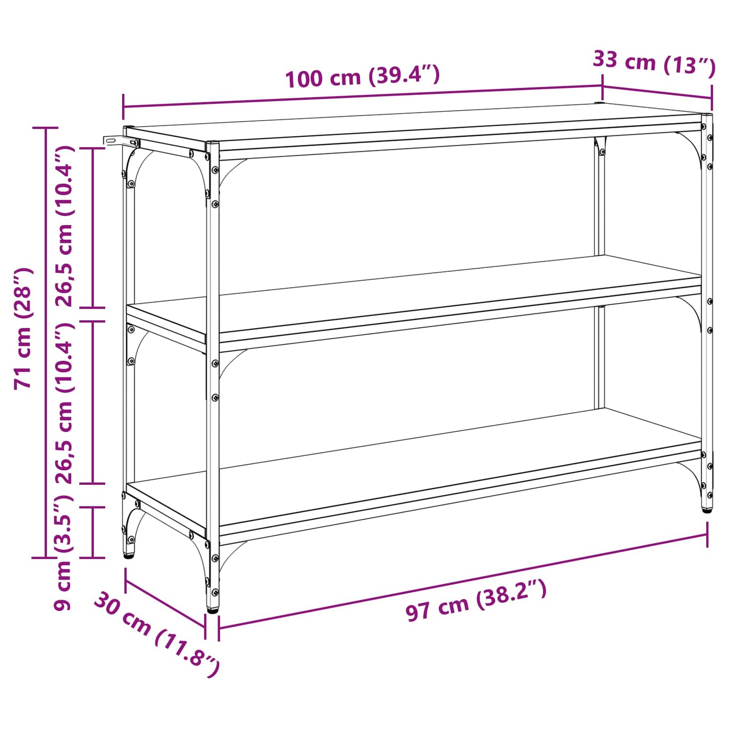 Book Cabinet Black oak 100 x 33 x 70.5 cm Engineered wood
