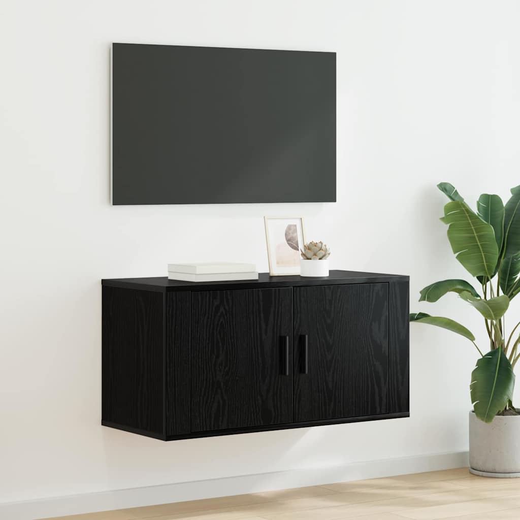 Wall Mounted TV Cabinet Black Oak 80 x 34.5 x 40 cm
