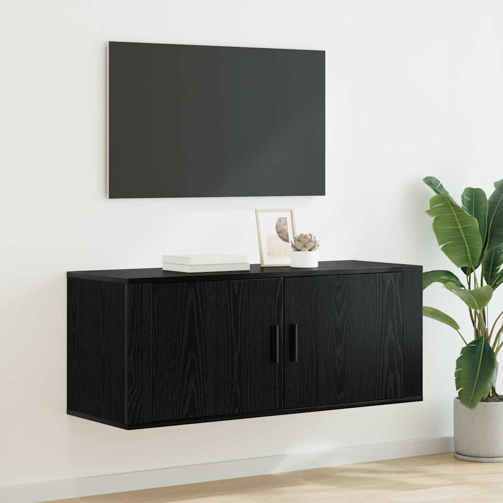 Wall Mounted TV Cabinet Black Oak 100 x 34.5 x 40 cm