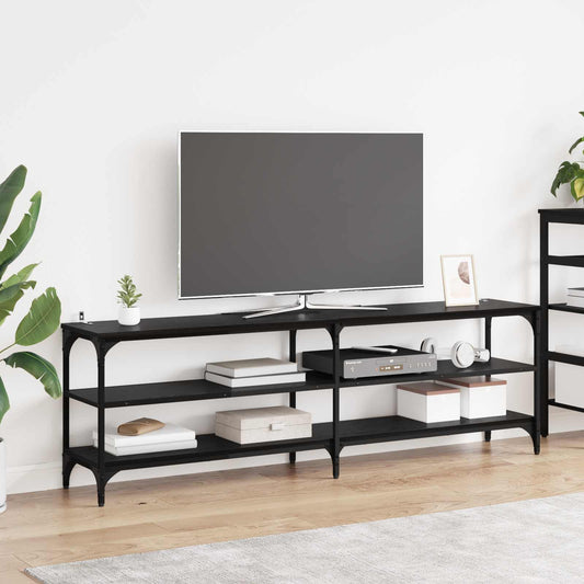 TV Cabinet 160 x 30 x 50 cm Black Oak Engineered Wood and Iron