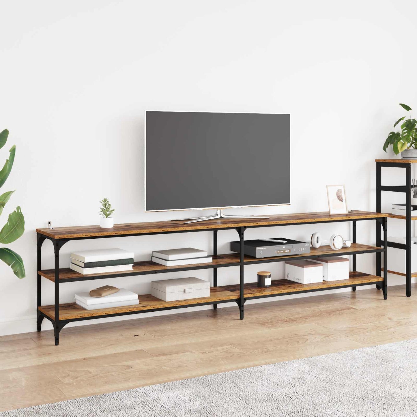 TV Cabinet Old Wood 200 x 30 x 50 cm Engineered Wood and Iron