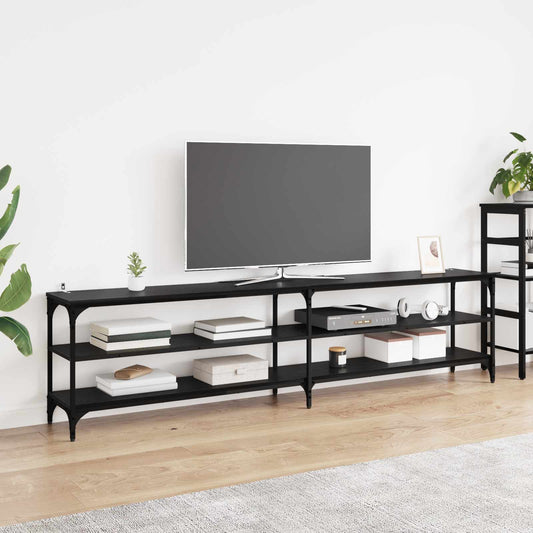 TV Cabinet 200 x 30 x 50 cm Black Oak Engineered Wood and Iron