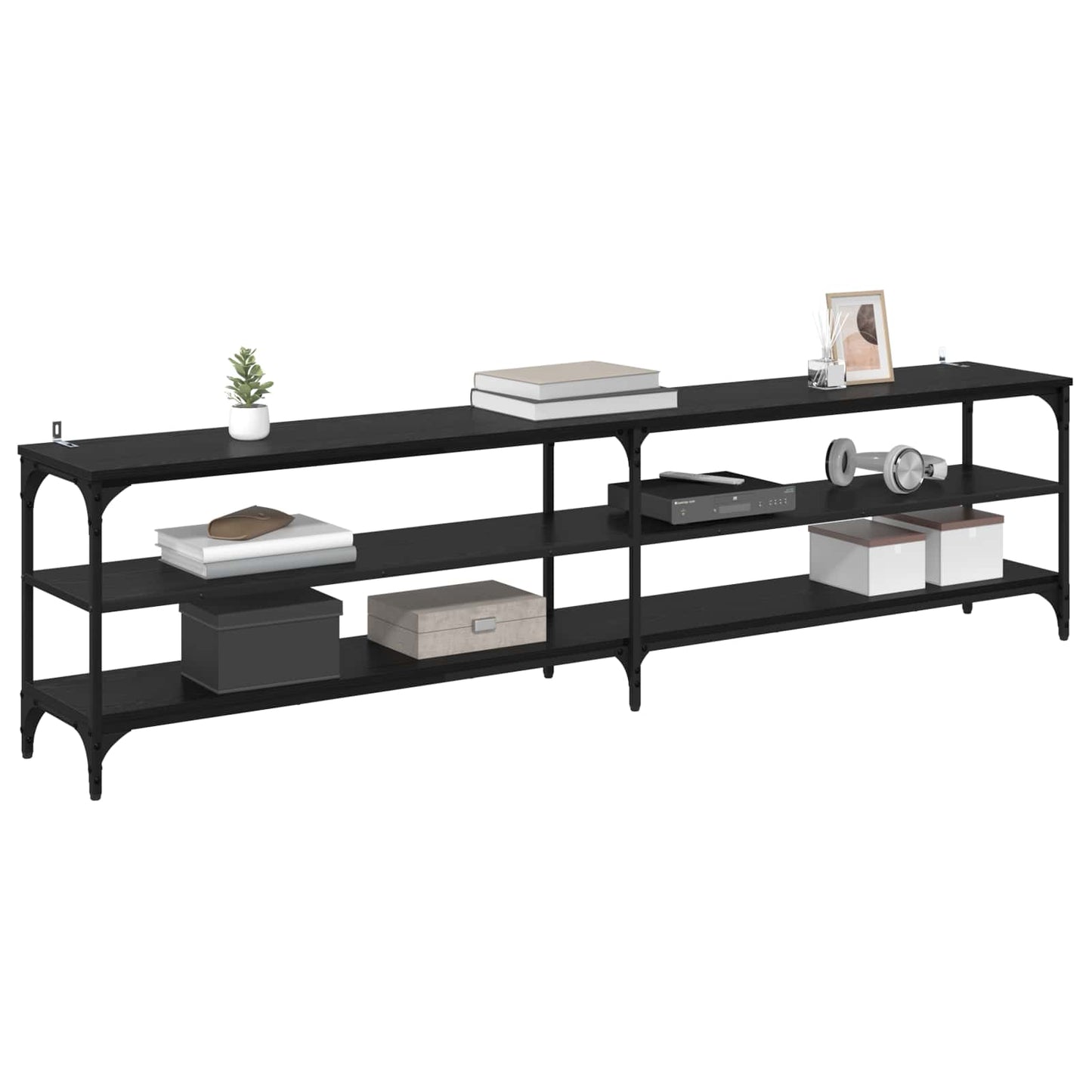 TV Cabinet Black Oak 200 x 30 x 50 cm Engineered Wood and Iron